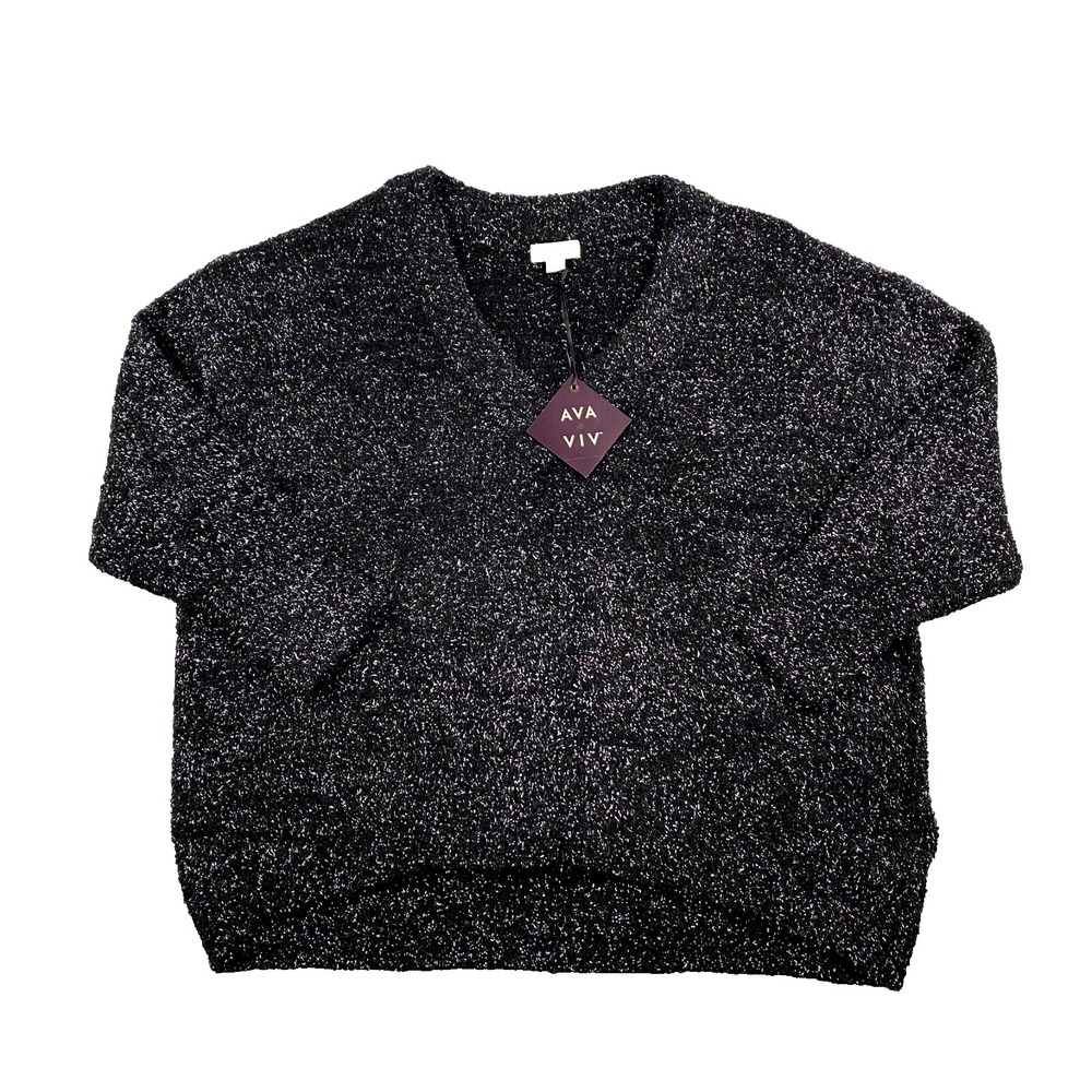 Ava & Viv Woman Sweater V Neck Plus size 3X Black Metallic NWT Goth Soft